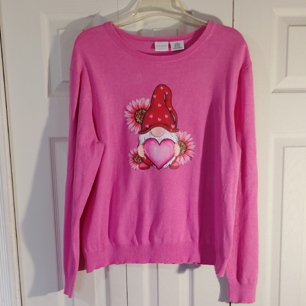 PINK VALENTINE'S DAY GNOME WOMEN'S SWEATER SIZE XL